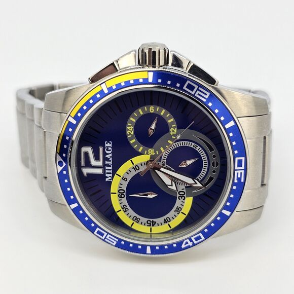 Millage Men's Watch 44MM Blue Dial Gray Bracelet Band 6.5" Wrist New Battery - Picture 5 of 13